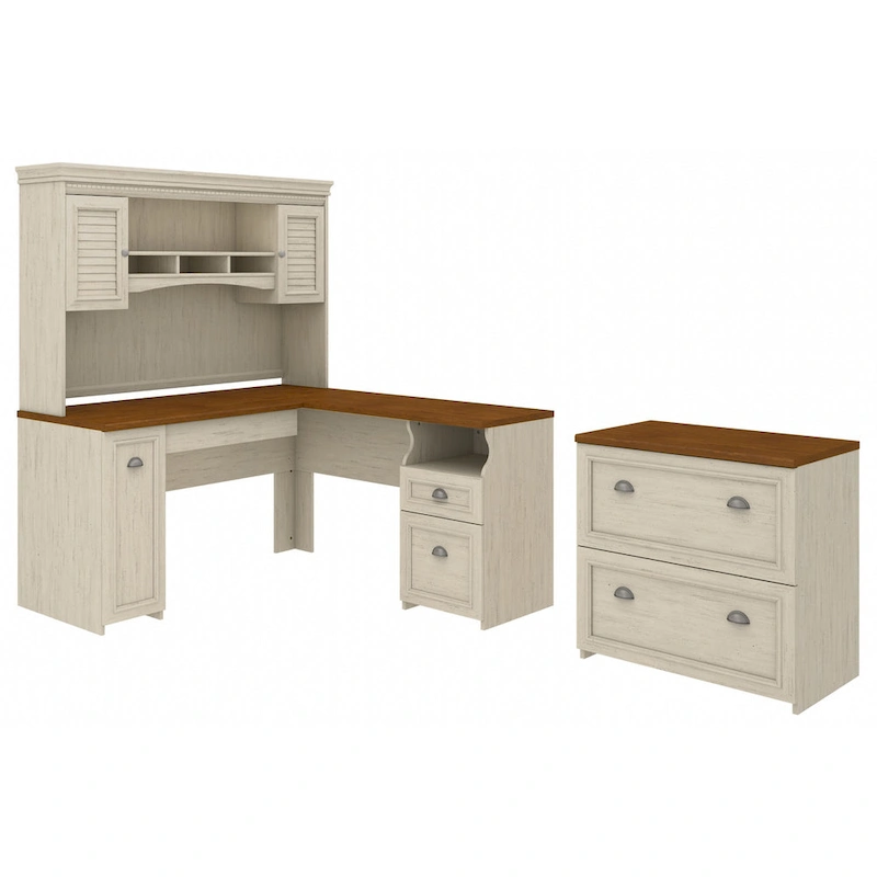Fairview L Shaped Desk with Hutch and File Cabinet by Bush Furniture