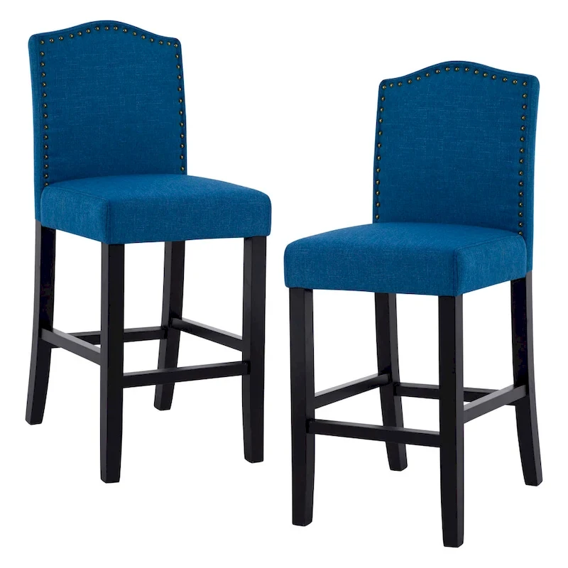 24 Inches Fabric Upholstered Nailhead Trim Counter Height Bar stools with Back Set of 2