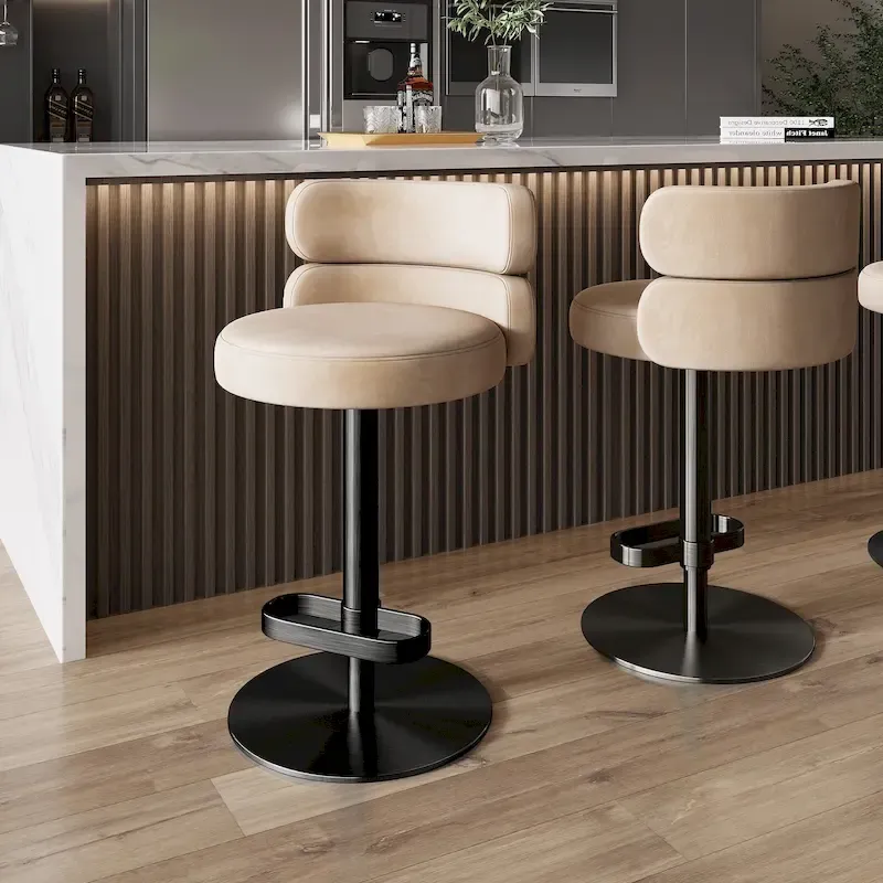Velvet Counter Bar stool with Height Adjustable and Swivel