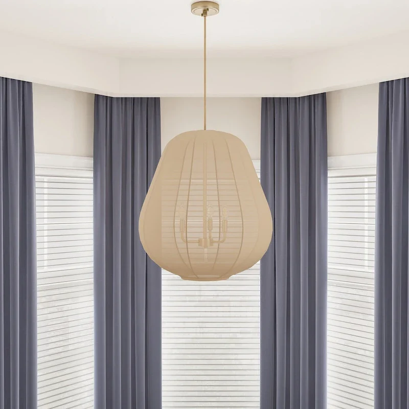 Beige 3-Light Elastic Fabric Shade Pendant Lighting Fixture for Boho Decor