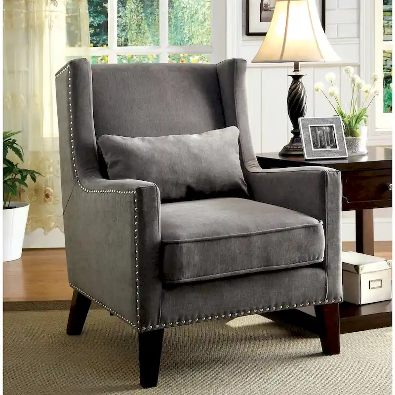 Modern Flannel Upholstered Chair with Rivet Accents