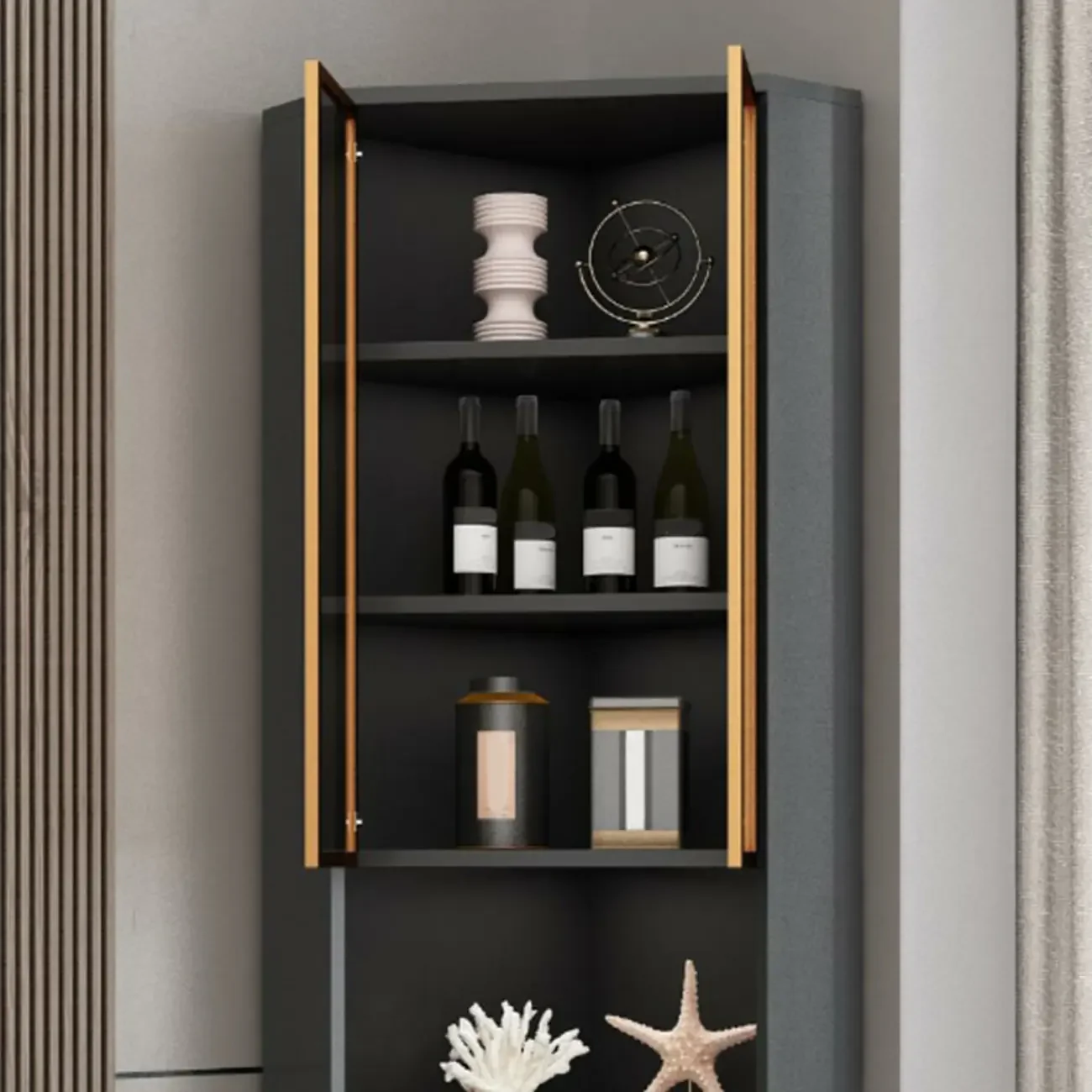 Modern Glam White-Gold Wood Glass Display Cabinet