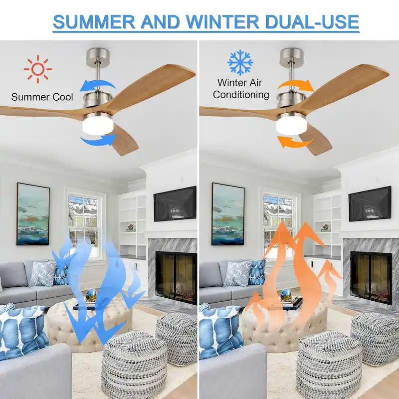 52  Farmhouse Solid Wood Ceiling Fan with Dimmable LED Light, 3-Speed Reversible Ceiling Fan with Remote