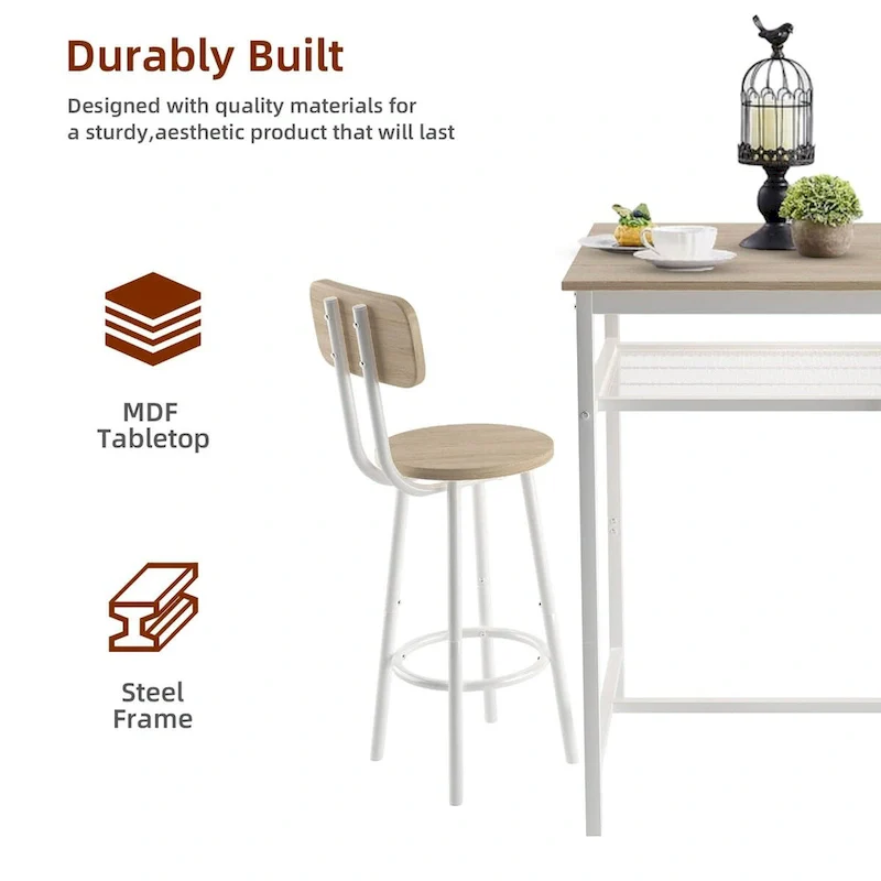 3-Piece Bar Table Set with Metal Shelf,Small Pub Table Set,Dining Set