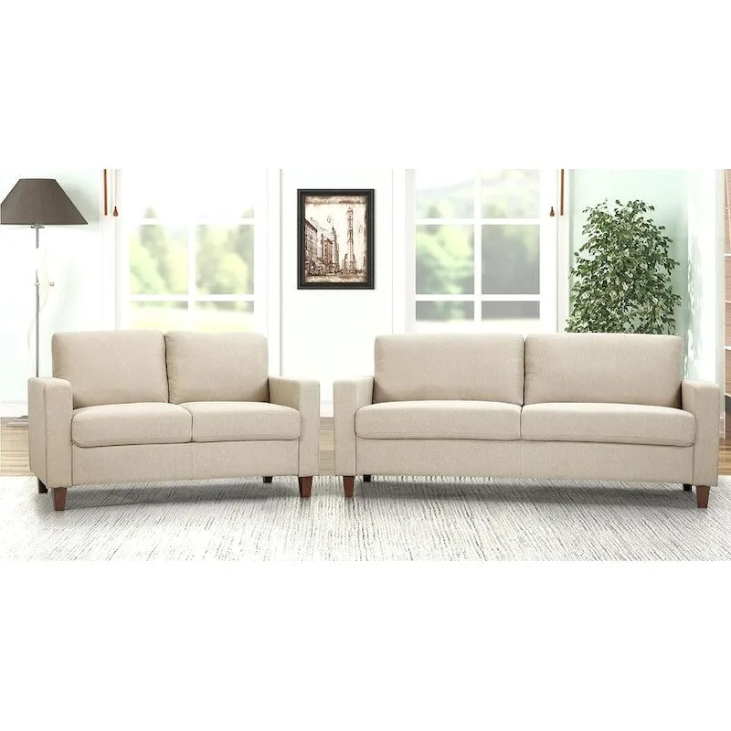 Miles 2 Piece Sofa and Loveseat Sets with Reversible Back Pillows Mid Century Modern Sofa