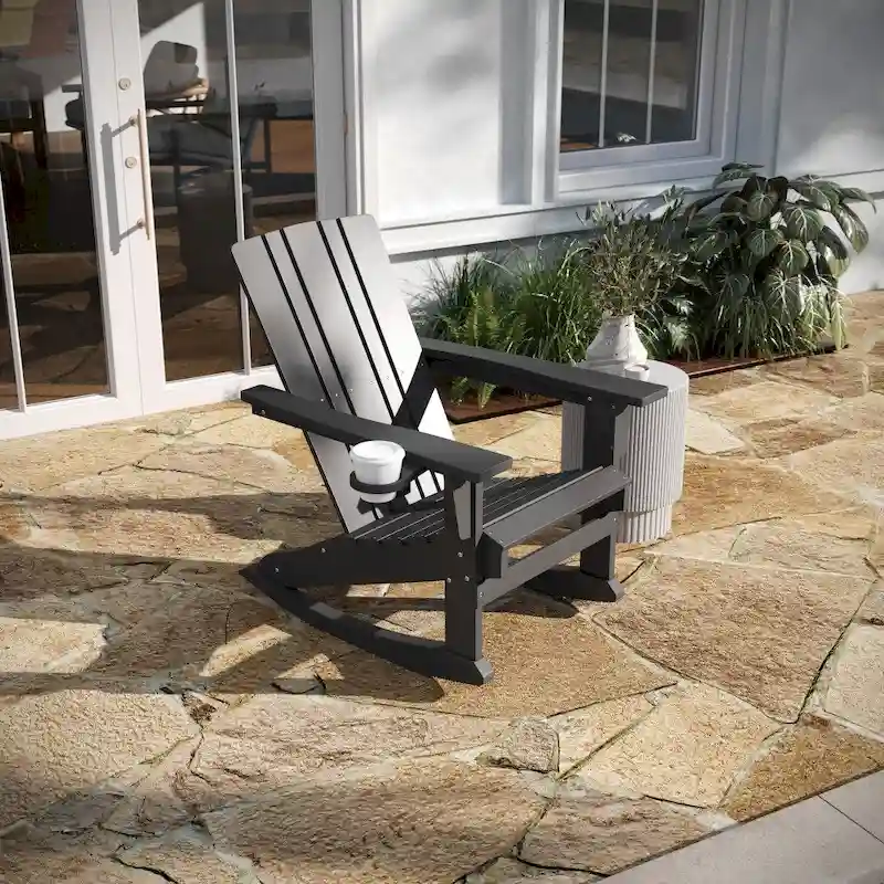 All-Weather Rocking Adirondack Chair with Swiveling Cupholder