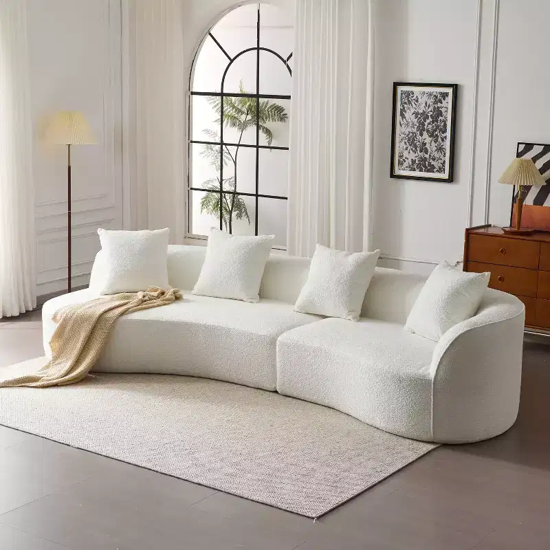 Christopher Knight Home Hailey 126 Modern Boucle Upholstered 5 Seater Curved Sectional Sofa with Pillows
