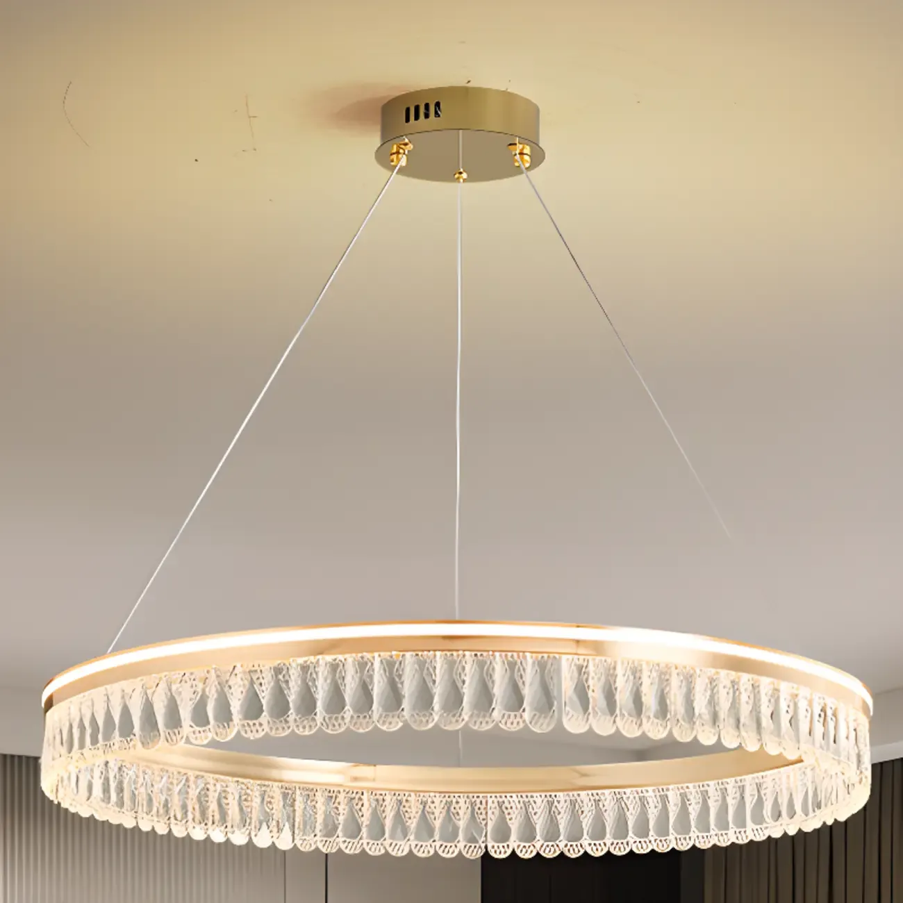 Dimmable Circle Gold Crystal Modern LED Chandeliers