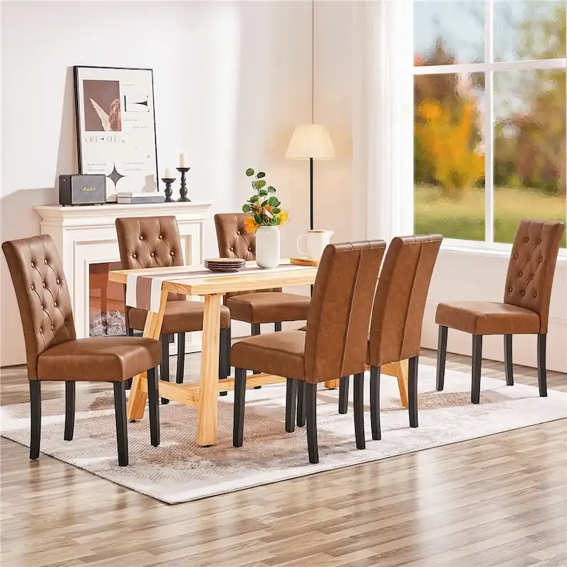 Yaheetech Button Padded Dining Chair with Solid Wood Legs Set of 2 - Set of 2