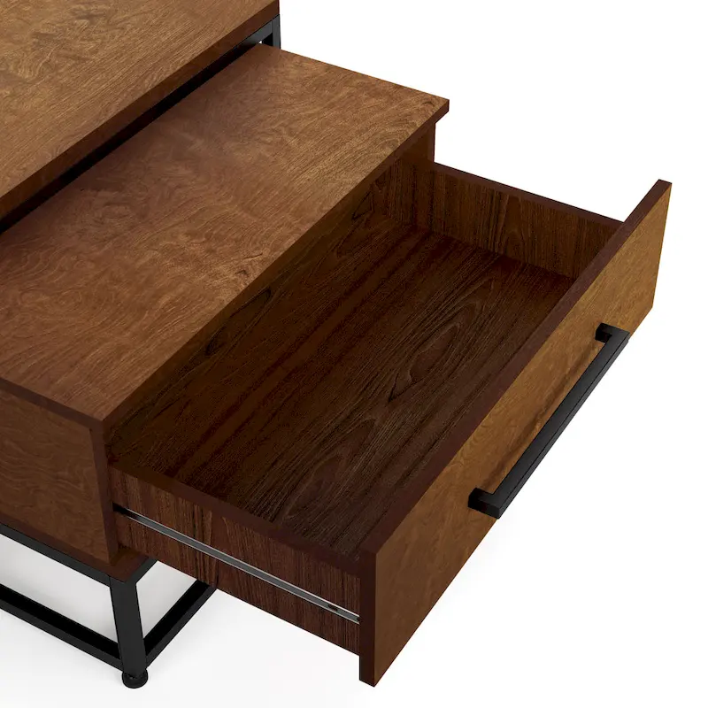 Rustic Brown Square 2-Piece Solid Wood Coffee Nesting Tables with 1-Drawer