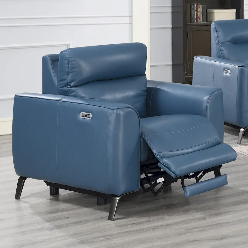 Steve Silver Top Grain Leather Ocean Blue Power Reclining Chair