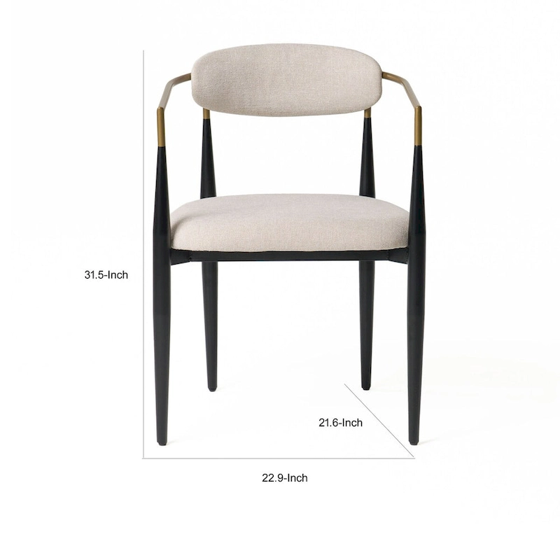 Cid Hita 23 Inch Dining Chair, Light Gray Polyester, Black Iron Legs, Gold