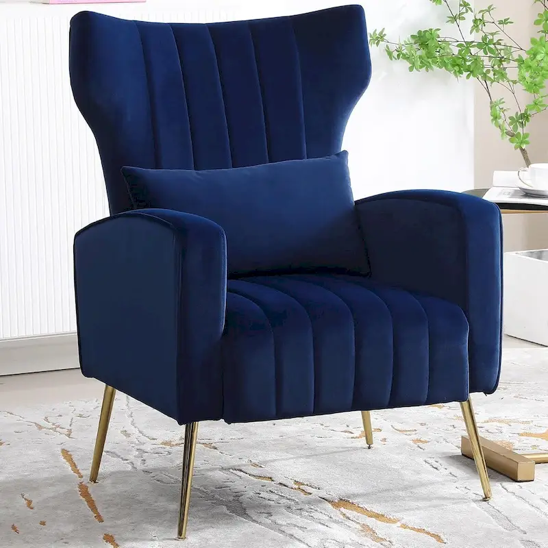 HOMYKA Accent Chair Upholstered Velvet Wingback Armchair with Pillows
