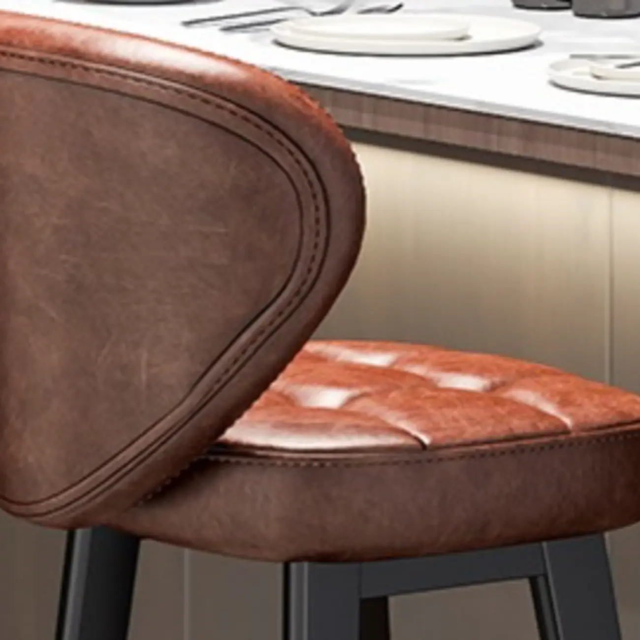 Casual Rawhide Bar Stools in Cognac with Back Quadrilateral Seat and Leg Rest