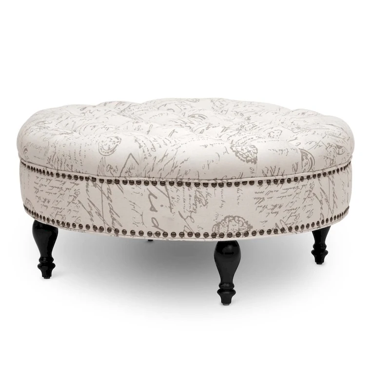 Palfrey Patterned Linen Modern Tufted Ottoman