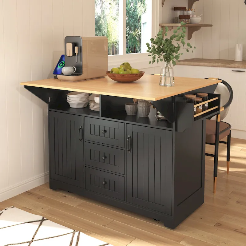 55.7 Large Kitchen Island With 2 Drop Leaf(no include stool)