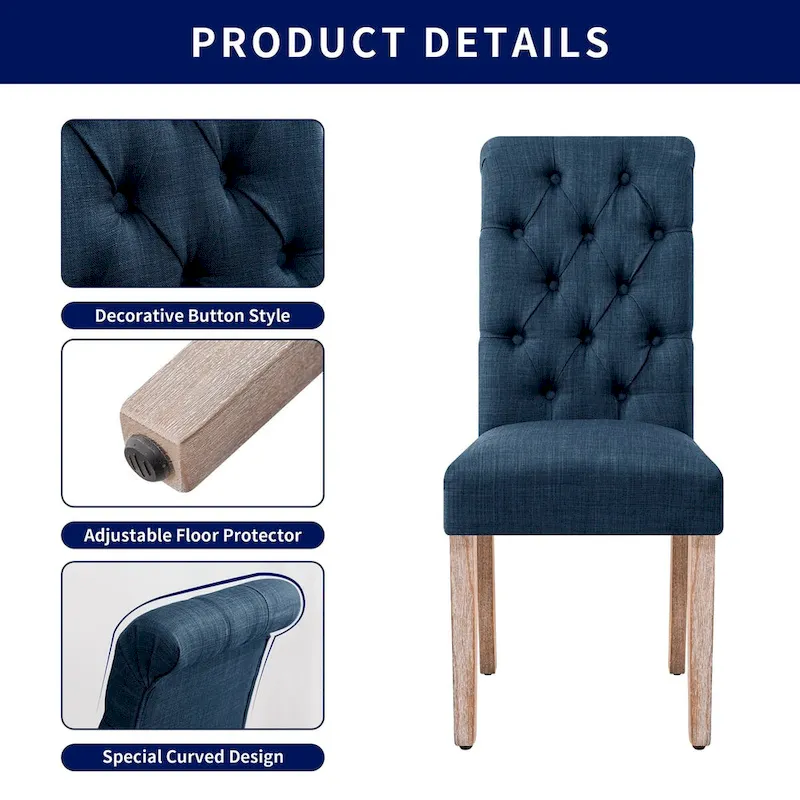 CHUN YI Linen Parsons Modern Button Dining Chair (Set of 2)