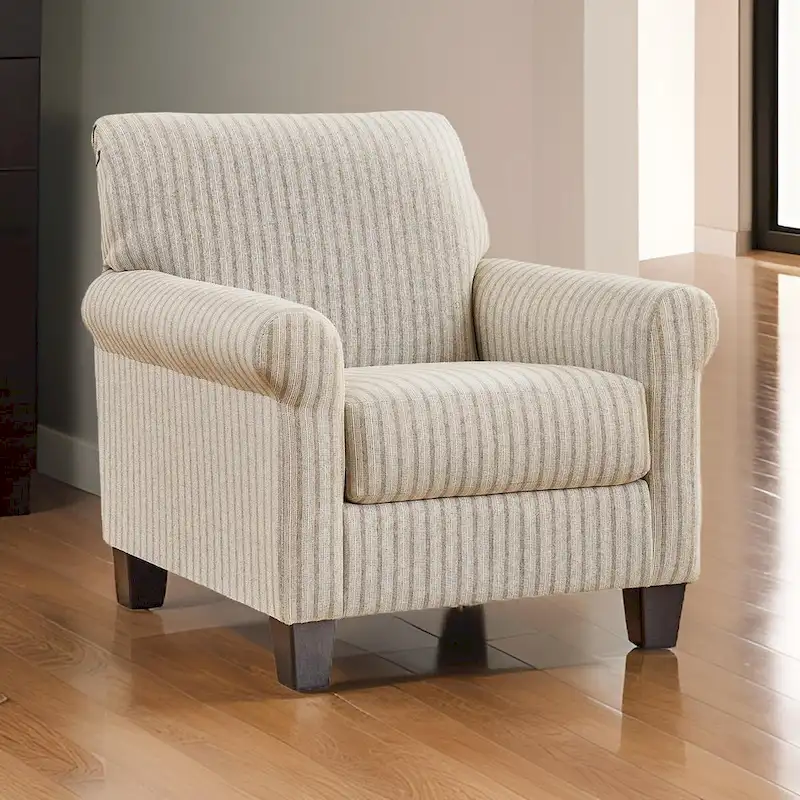 Vlea 36 Inch Accent Armchair, Striped Pattern, Sandstone Beige Polyester