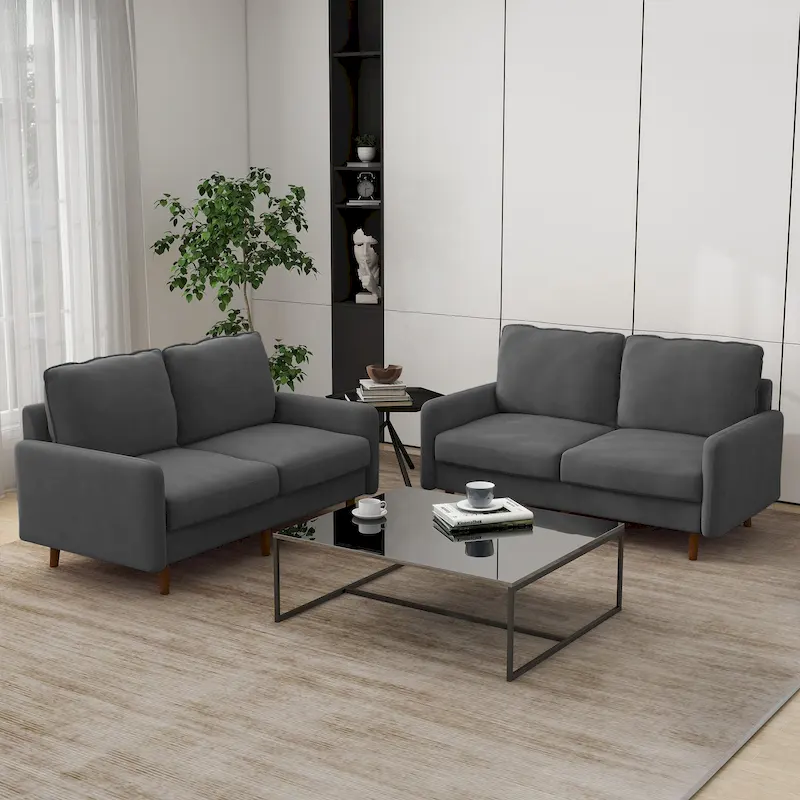 2 Pices Velvet Loveseat Wood Legs Sofa