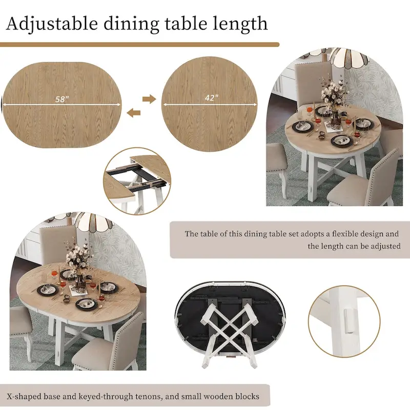 Farmhouse Round Extendable Dining Table with 16 Leaf Wood Kitchen Table
