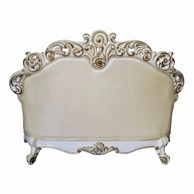 Antoine Loveseat, Carved, Champagne Faux Leather, Pearl White 70 Inch