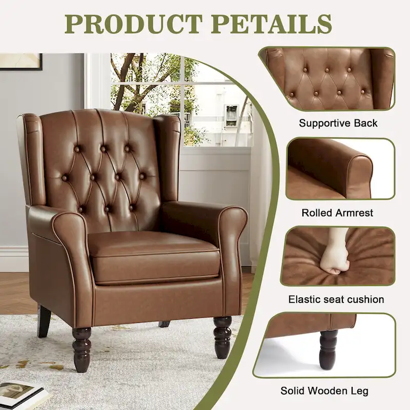 Set of 2 Vegan Leather Upholstered Button Tufted Accent Chair