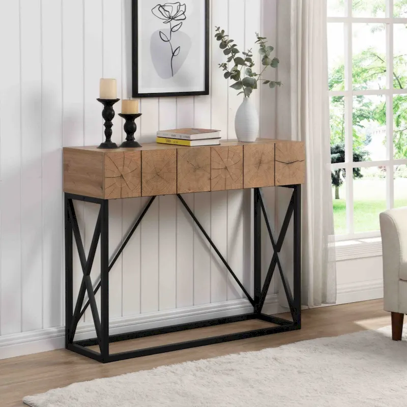 43.31 Luxury Wood Sofa Table, Industrial Console Table for Entryway, Hallway Tables with Two Drawers for Living Room
