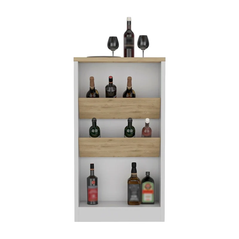 Kitchen Island Dozza, Three Shelves, Black Wengue / Light Oak Finish