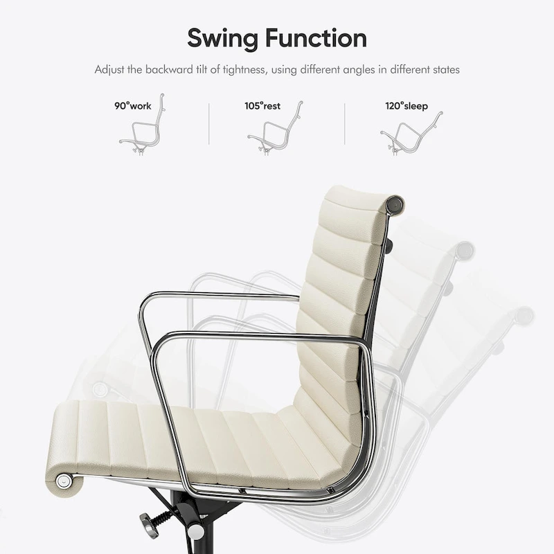 Low Back Genuine Leather Ergonomic Computer Ribbed Office Chair - N/A