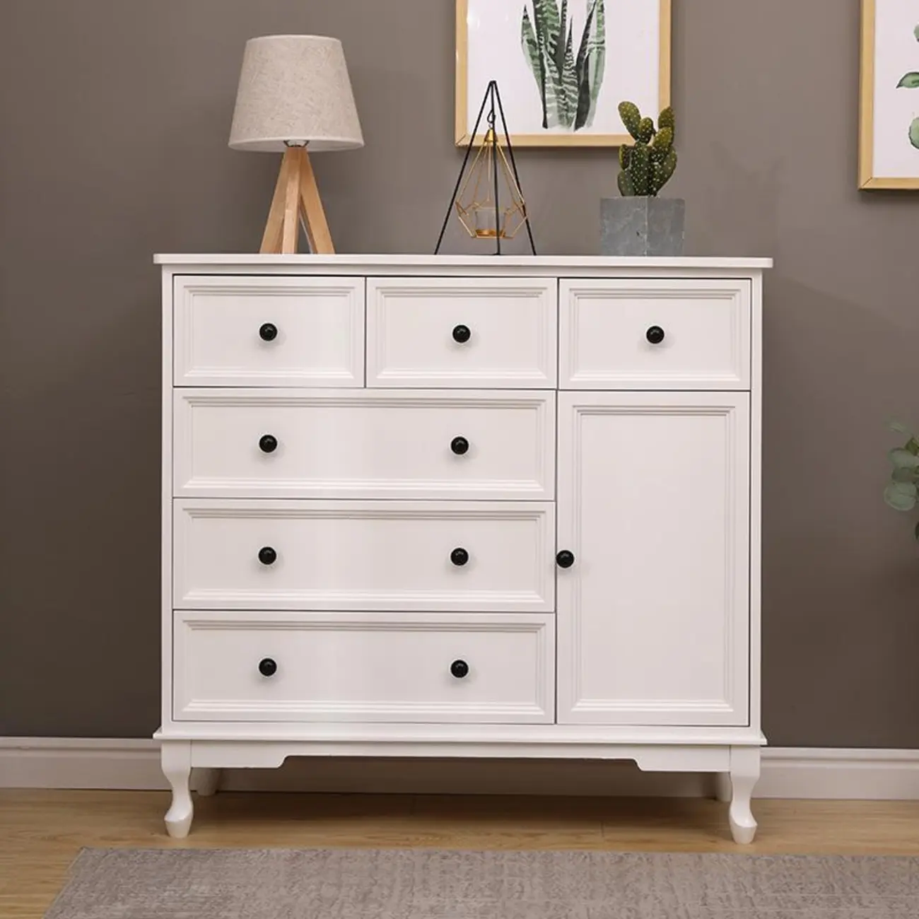 Elegant Wooden 9-Drawer White Dresser with Metal Handle