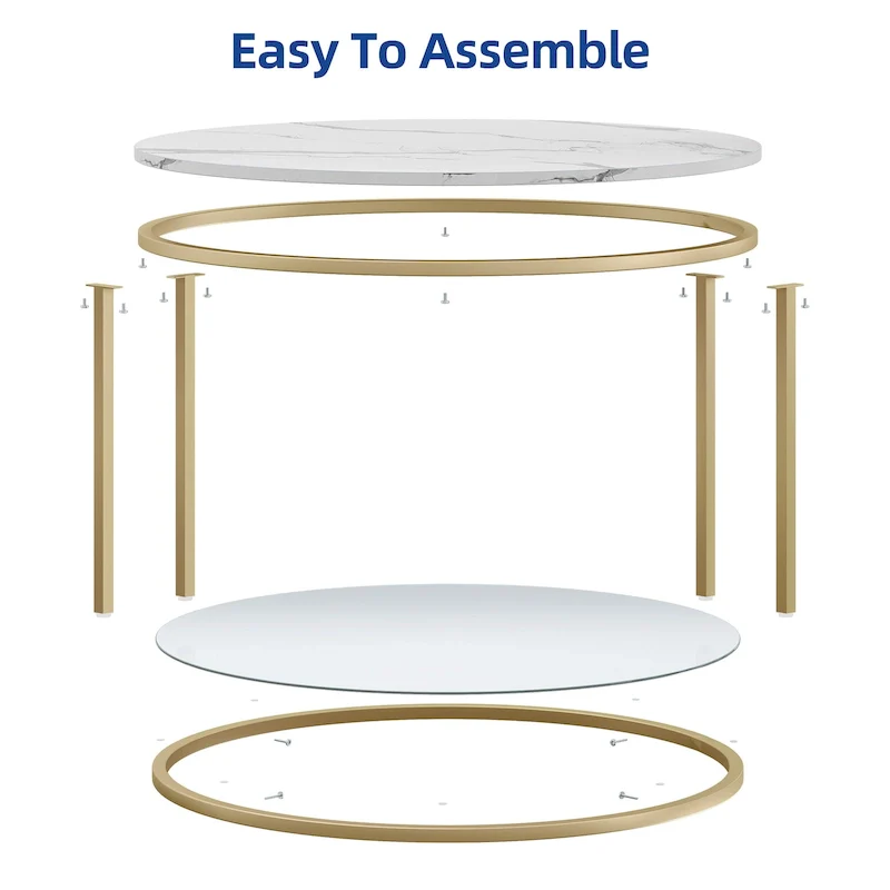 Industrial 2-Tier Round Coffee Table with Shelf