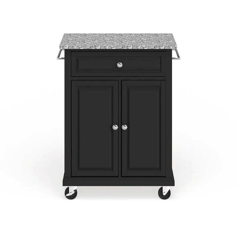 Compact Gray Granite Top Cart/ Island in Black Finish - 18d x 31w x 35.5h