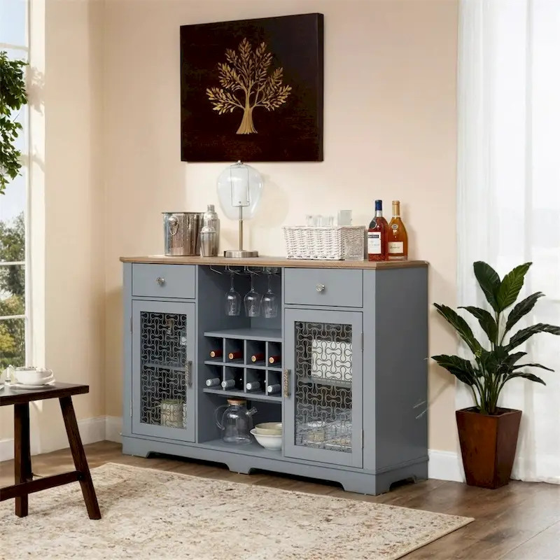 Modern Farmhouse Buffet Cabinet,Sideboard with Drawers and Glass Door