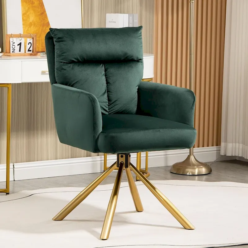 Velvet Swivel Accent Chair, 90° Auto-Return, Gold Metal Legs, 350 lbs, 5 Colors, Seats 1