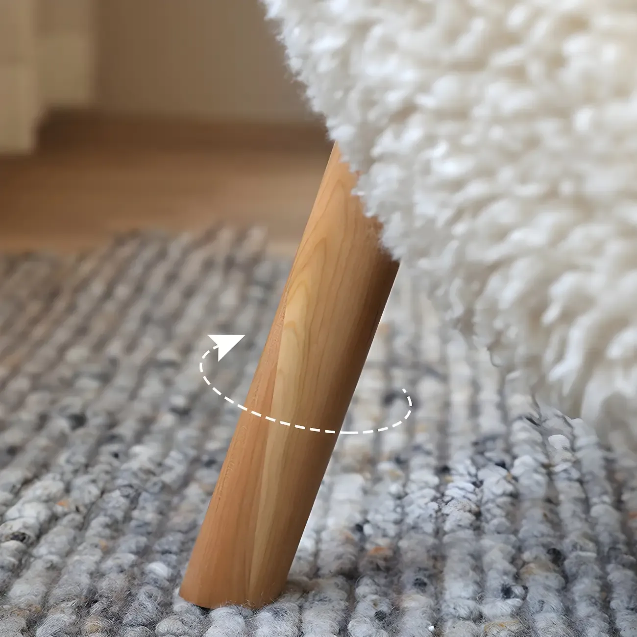 Mid-Century Modern Flannel Accent Chair in Off-White