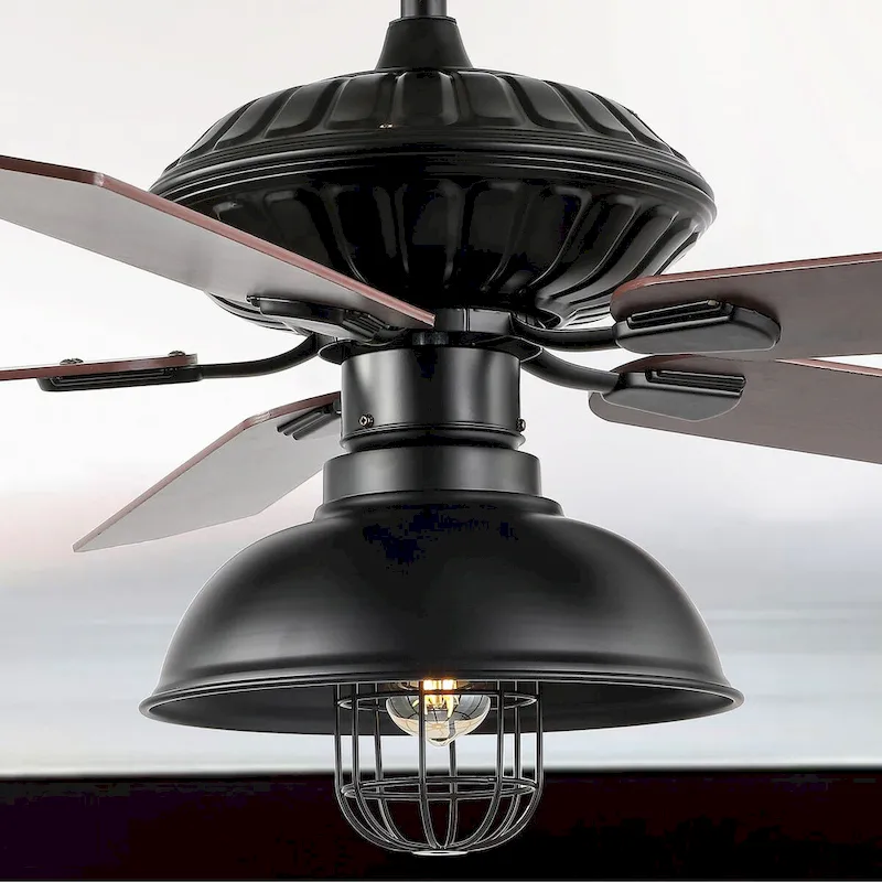 Ashton 52  1-Light Farmhouse Industrial Iron Dome Shade LED Ceiling Fan With Remote, Black by JONATHAN Y