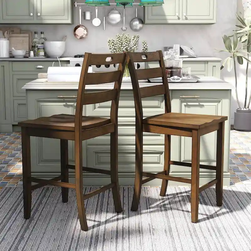 Rangel Rustic Wood Ladder Back Counter Height Chairs by Furniture of America (Set of 2)