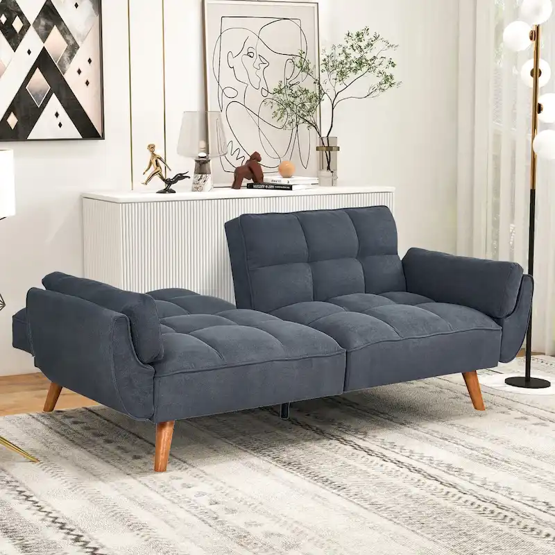 Futon Sofa Bed, Convertible Folding Futon Couch Recliner Lounge For Living Room With 2 Pillow/Armrest