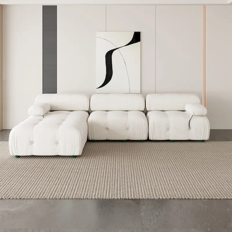 L-Shaped Velvet Sectional Sofa with Ottoman