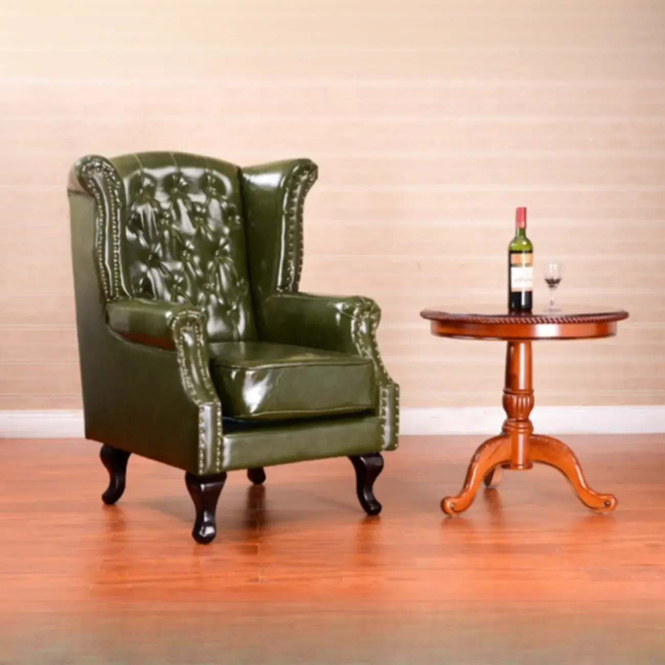 Traditional Leather Wingback Accent Chair with Nailhead Trim