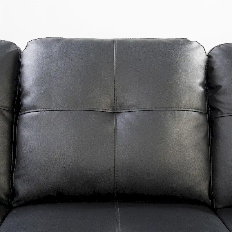 L-shaped Faux Leather Sectional Sofa with Ottoman and Pillows