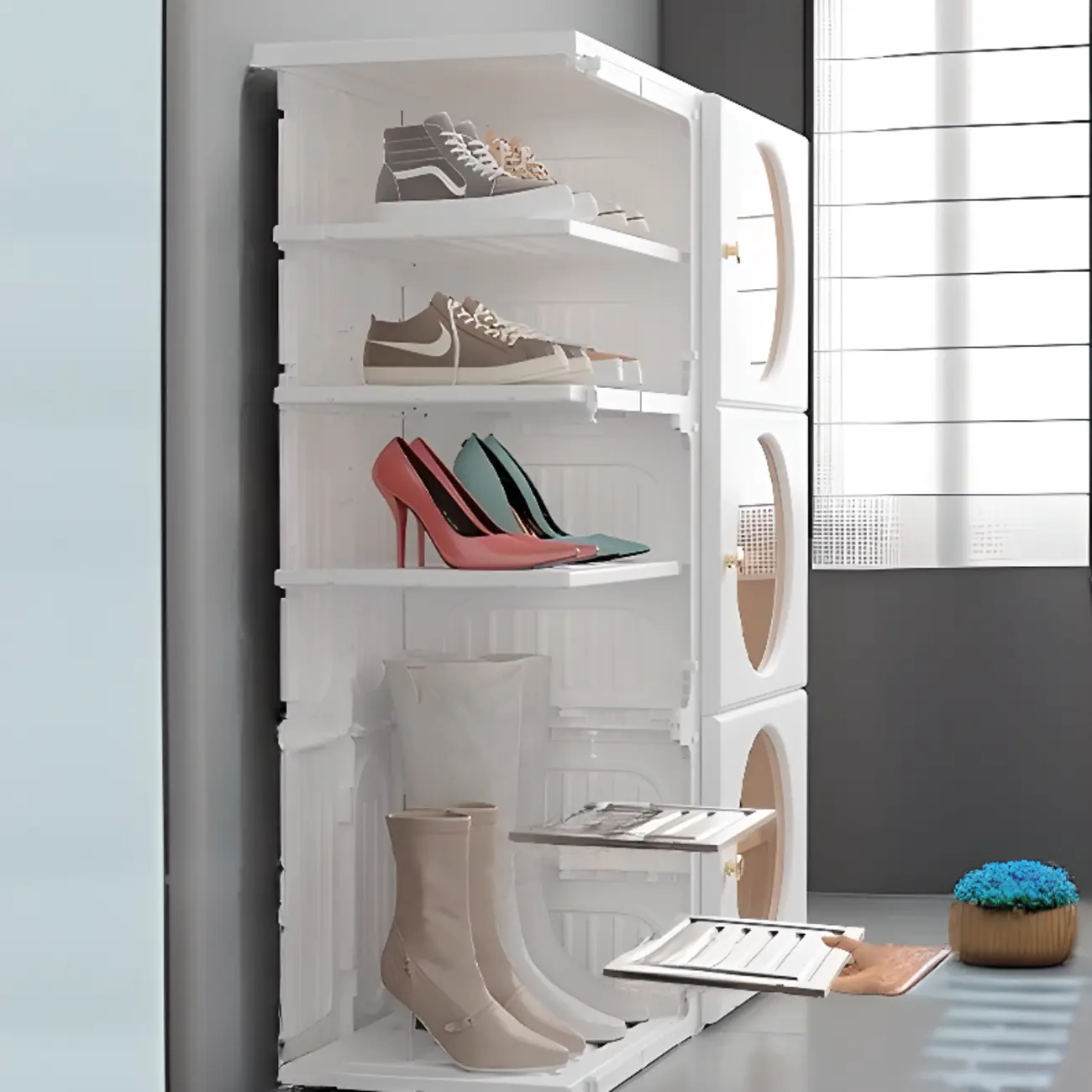 Space-efficient Modern Foldable White Plastic Shoe Cabinet