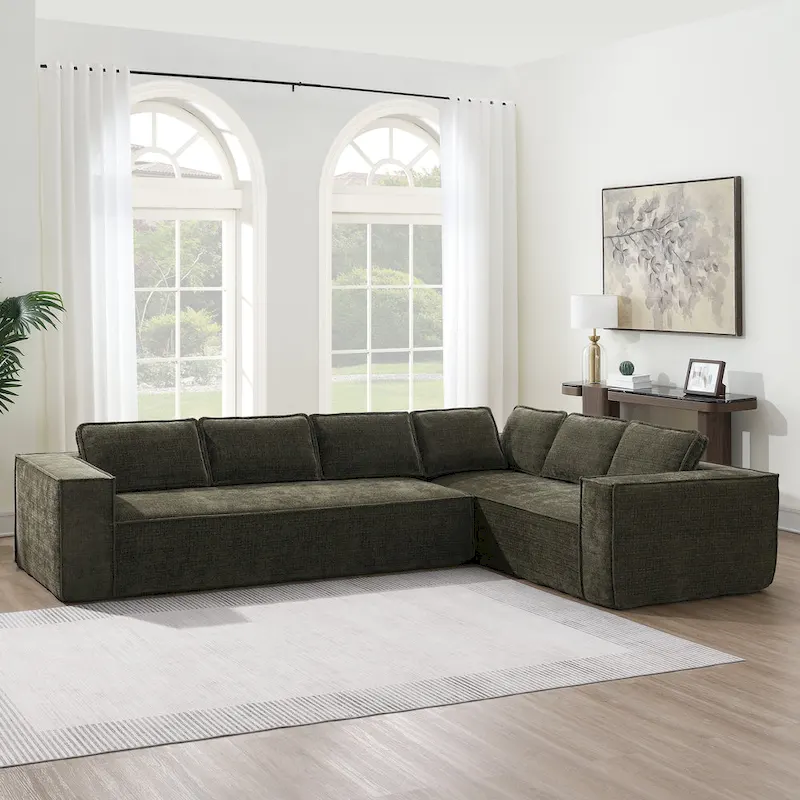 L-Shaped Modular Sectional Sofa, Chenille Cloud Sofa Set
