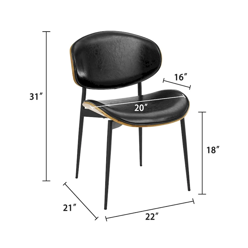 Set of 4 Mid-century Wood and Faux Leather Dining Chairs