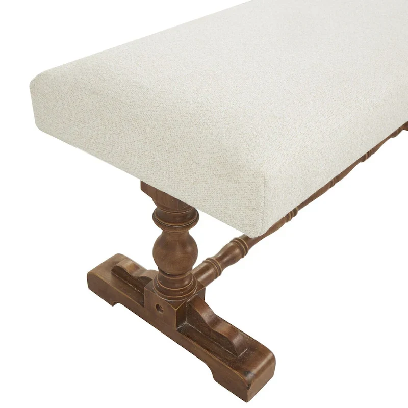 Cream Fabric Bench with Brown Turned Legs - Seats 2
