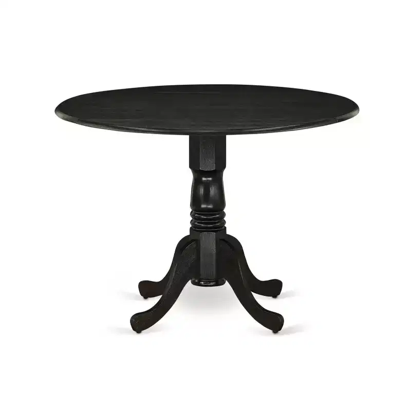 HomeStock 5-Piece Black Finish Solid Wood Top Dining table with 4 Chairs with Drop Leaf Slat Back