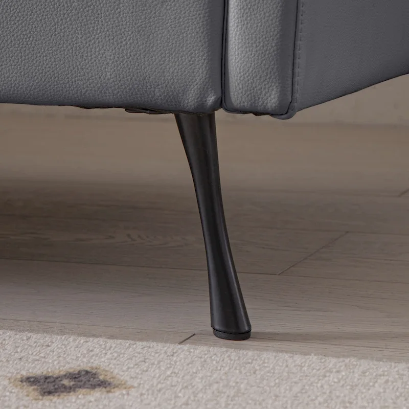 Modern 104.5 L-Shaped Sofa with Technical Leather Upholstery and Convertible Ottoman, Dark Gray