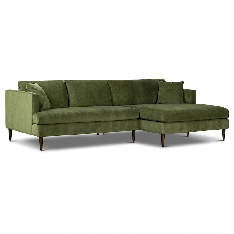 Poly & Bark Lucerne Sectional with Extra-Wide Chaise in Distressed Green Velvet