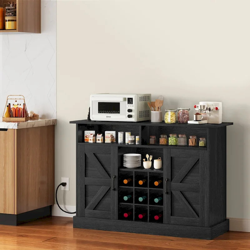 52Farmhouse Coffee Bar Cabinet with Floating Shelf - 15.75D x 52W x 34H