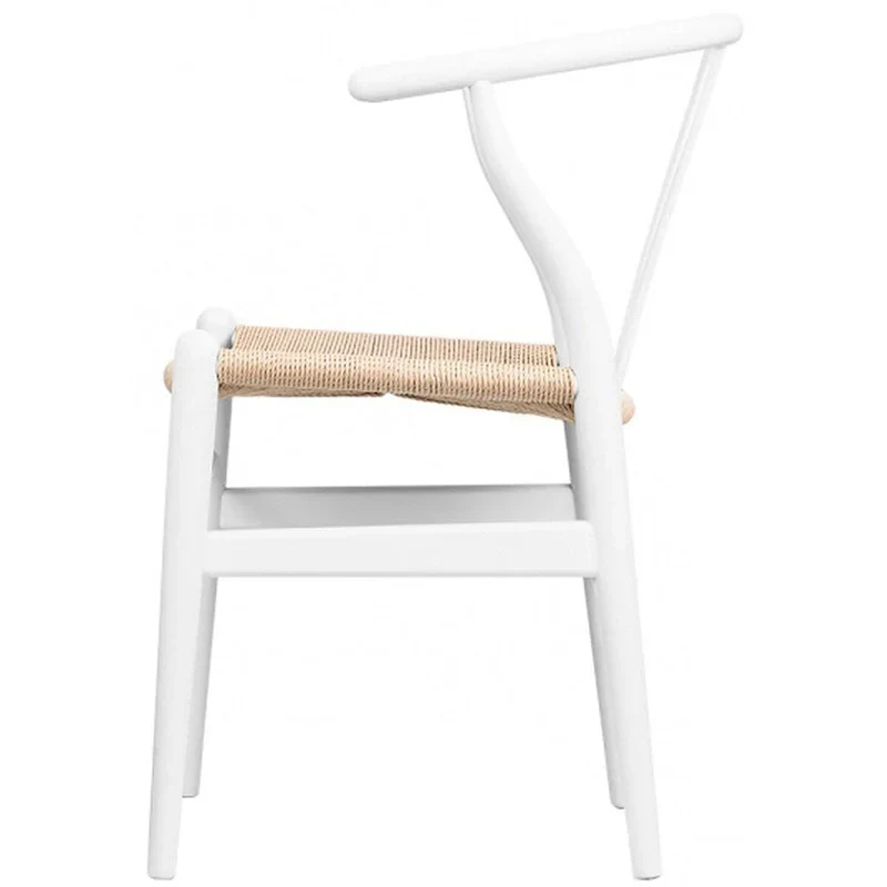 Set of 2 Wood Dining Chairs with Woven Rope Seat